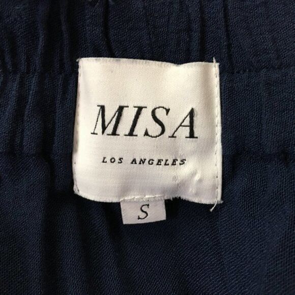 Misa Los Angeles Embroidered Dress Size S Navy Blue Rayon White Embroidery - Picture 6 of 15
